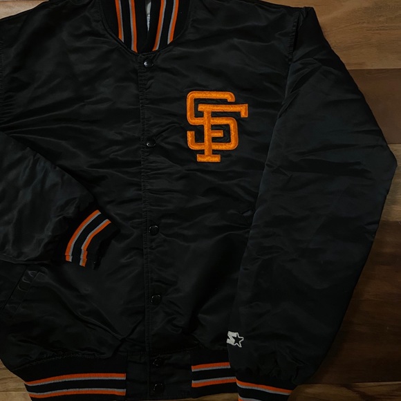 Vintage STARTER San Francisco Giants Satin BLACK - Picture 4 of 5